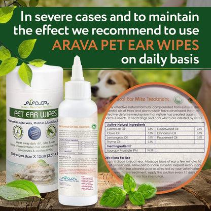 Natural Ear Mite Treatment for Dogs & Cats Pet Ear Mites Infection Cleaner